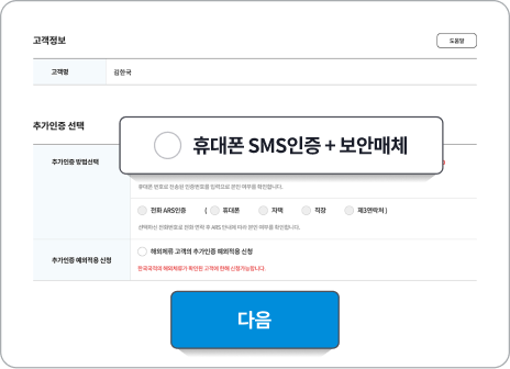 휴대폰 SMS인증 또는 전화(ARS)인증